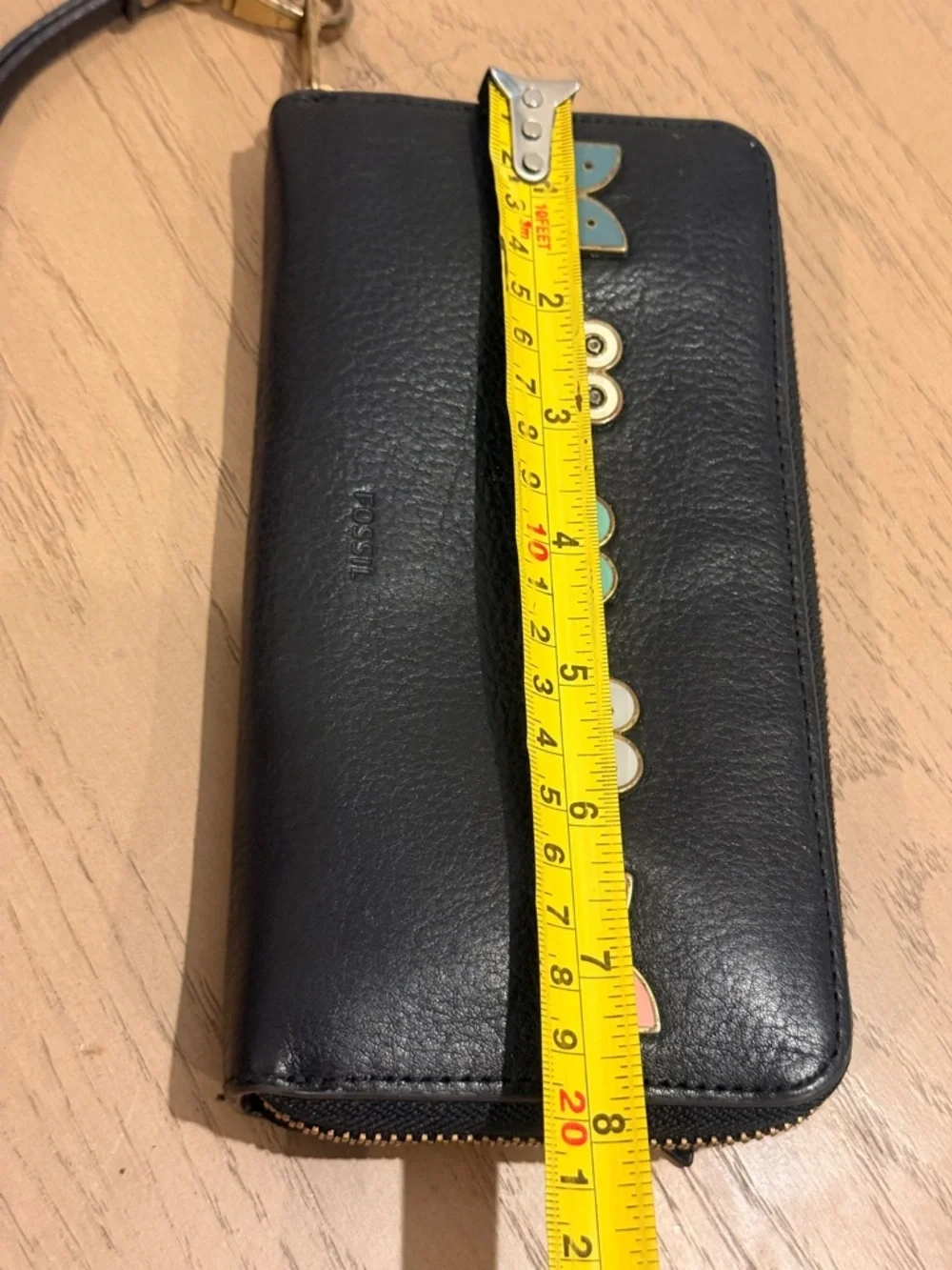 Black‎ Zip Around Wristlet Wallet with Colorful Enamel Studs